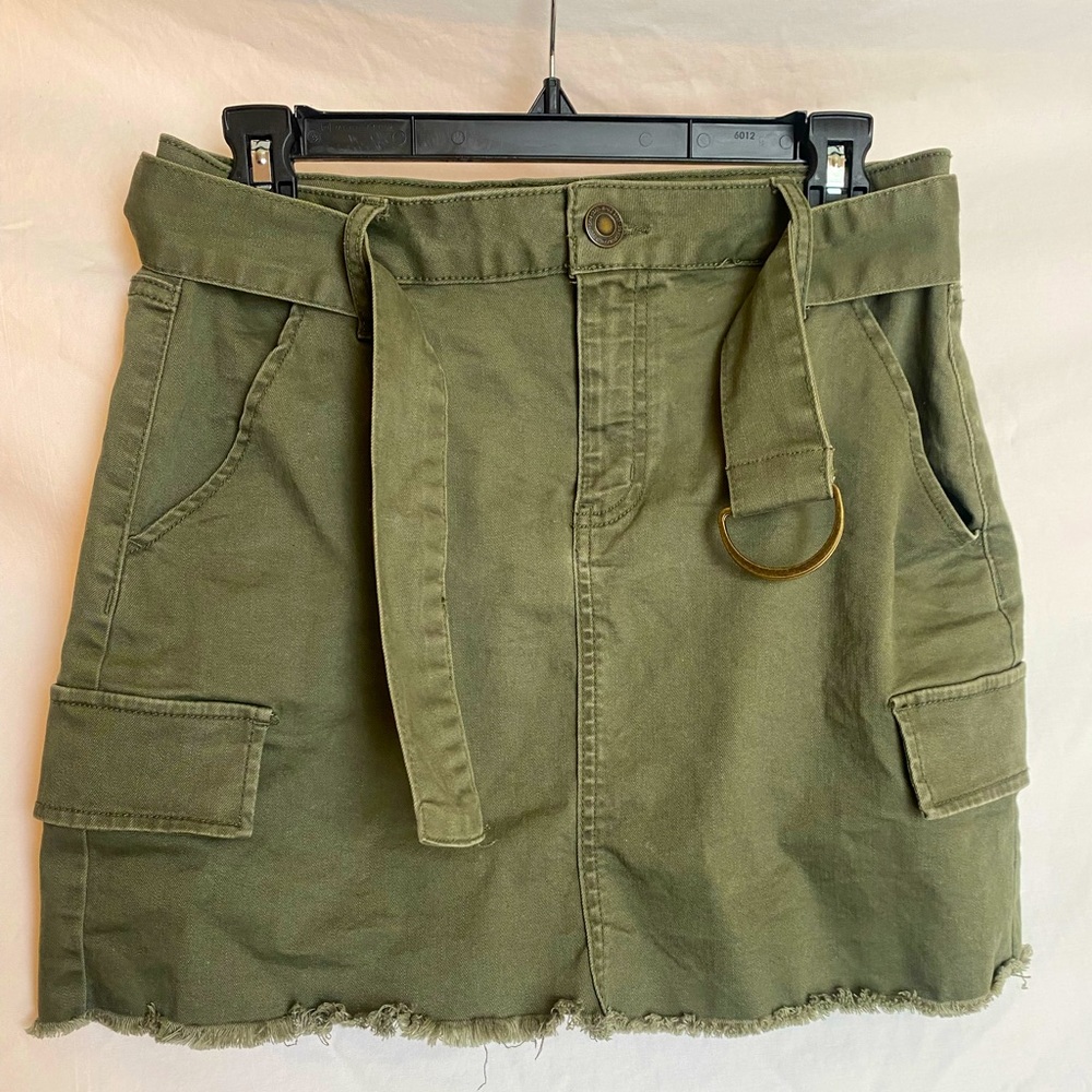 Army Green Mini Skirt with Belt